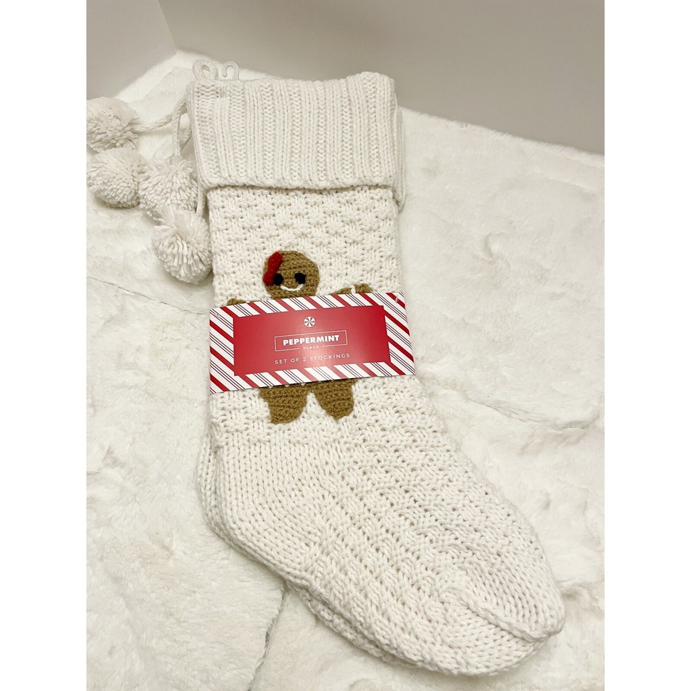 Peppermint Place Set of‎ 2 Knit Gingerbread Boy Girl CHRISTMAS Holiday Stockings
